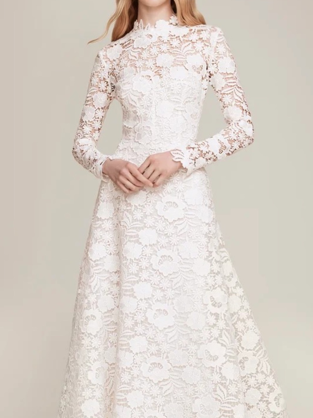 Lela Rose Ivory Floral Lace High-Neck Wedding Gown